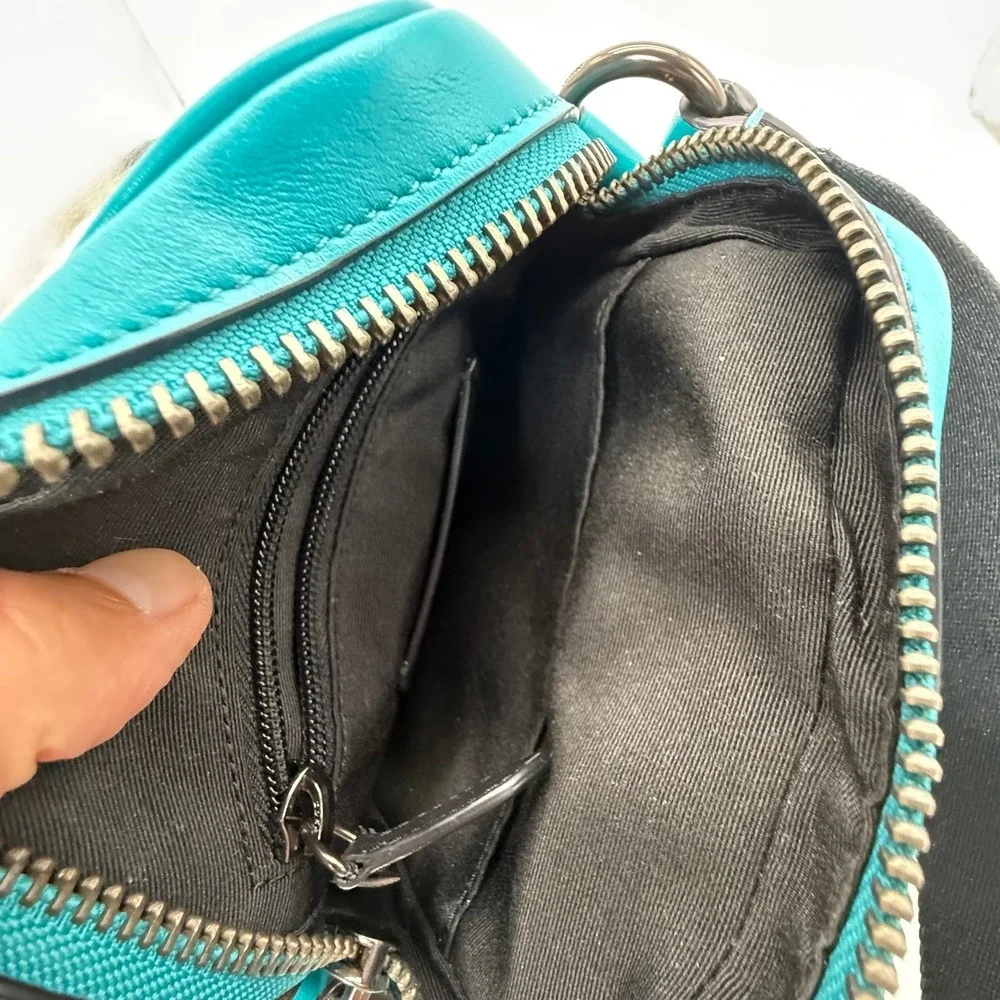 Coach Crossbody Bag Mens Small Turquoise Leather Turnlock Camera Messenger Bag